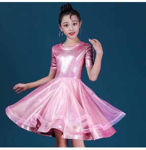 Kids children pink royal blue ballroom latin dance dresses girls salsa dance dresses