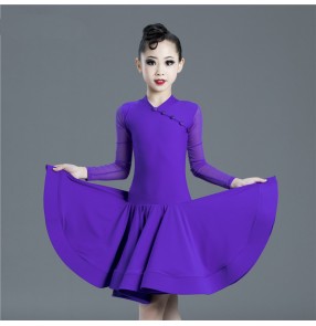 Kids children violet competition latin dance dress stage performance salsa training dance exam dresses