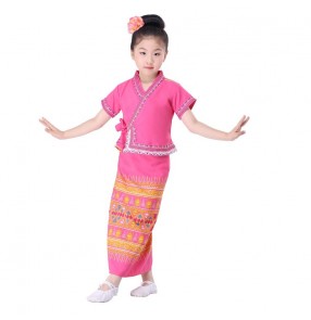 Kids Chinese folk Dai dance costumes for Songkran Festival costumes for children's Thailand style performances dresses