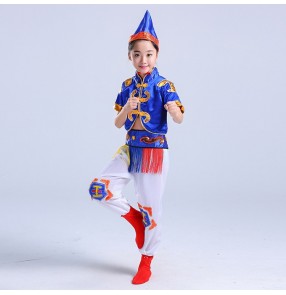 kids Chinese folk dance costume boys girls school competition Mongolian dance drama cosplay stage performance dancing outfits