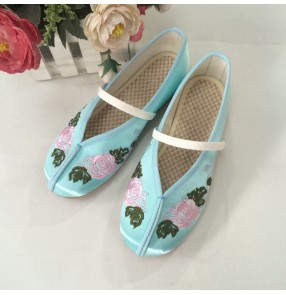 Kids chinese traditional folk dance embroidery shoes girls flats fairy drama cosplay casual comfortable princess shoes