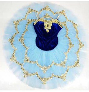 Kids classical ballet dance dress ballerina dress swan lake blue colored children pancake tutu skirt ballet dance costumes
