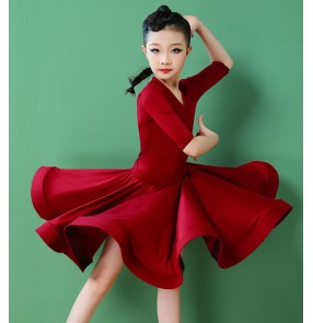Kids competition latin ballroom dance dress stage performance practice exercises salsa chacha dance dress for girls