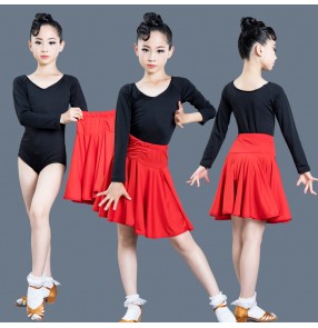 Kids competition long sleeves latin dance dress pratice exercises salsa chacha latin dance costumes for girls
