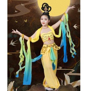 kids girls Feitian Dunhuang classical Fairy Chang e folk Ribbon dance costumes Yunchuan dance  dress children's chinese ancient style performance outfits