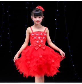 Kids girls modern jazz dance dress flower girls princess jazz singer chorus stage performance costumes