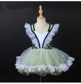 Kids girls princess ballet dance green fairy stage performance dress for children Ballet dance tutu skirt performance stage costume gift dress