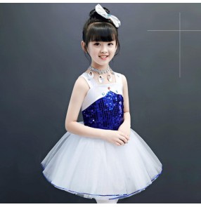 Kids girls princess modern dance dresses flower girls ballet stage performance chorus dresses costuems