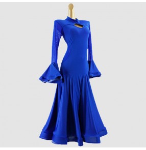 Kids girls royal blue ballroom dancing dresses competition waltz tango dance dresses