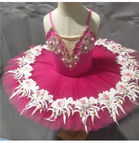 Kids hot pink ballet dance dresschildren tutu skirt swan lake classical pancake ballet dance costumes