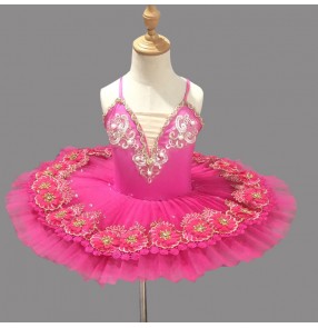 Kids hot pink colored ballet dance dress children tutu skirtsclassical pancake ballet dance costumes