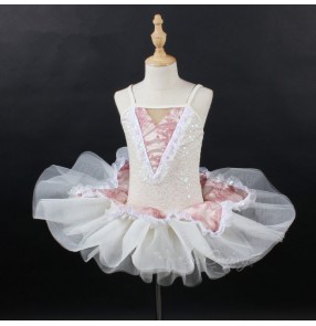 Kids ivory sequins with pink modern dance ballet dance dresses anniversary carnival party stage performance ballet dance dress