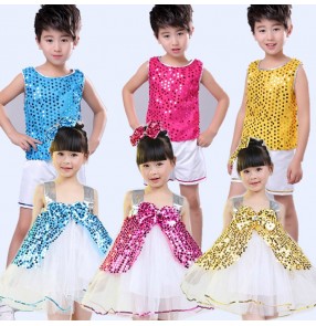 Kids jazz dance costumes sequined girls boys stage performance modern dance singers chorus kindergarten ballet princess dancing outfits