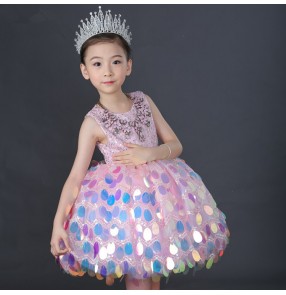Kids jazz singer competition dresses paillette glitter modern dance show model princess stage performance drama photos cosplay outfits dress