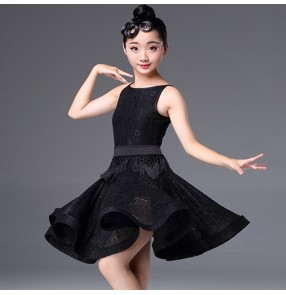 Kids lace latin dresses girls school stage performance salsa chacha rumba colorful competition lace dance dresses
