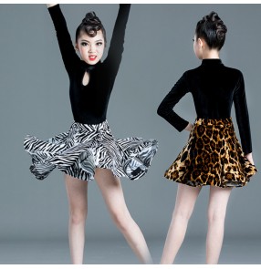 Kids latin dance dress  children girls leopard zebra latin salsa dance dress costumes