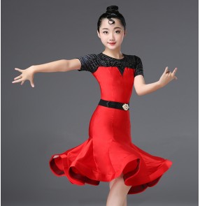 Kids latin dance dresses ballroom rumba chacha salsa dresses children girls stage performance modern dance dress costumes