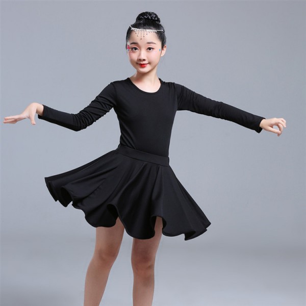 Kids latin dress girls black colored ballroom salsa rumba chacha