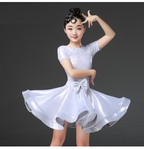 Kids latin dresses for girls white pink ballroom salsa chacha rumba samba dance skirts costumes dresses