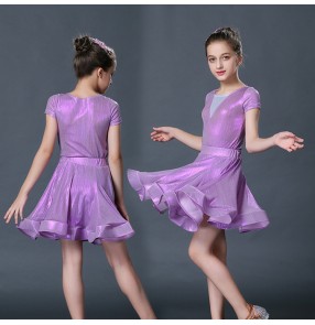 Kids latin dresses girls chacha shiny stage performance competition salsa rumba samba dancing outfits