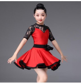 Kids latin dresses lace competition girls stage performance competition salsa rumba chacha dance costumes