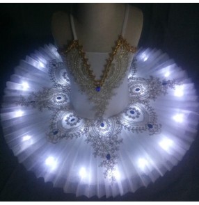 Kids led light white blue pink ballet dance dresses modern dance tutu skirt classical ballerina ballet dance dress 