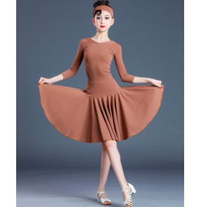 Kids light pink brown competition latin dance dresses Latin dance clothes for children girls Exam dress dance skirt