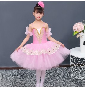 Kids light pink little swan lake ballet dance dress modern dance stage performance ballet dance costumes