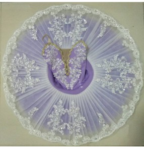 kids Light purple classical ballet dance dresses swan lake competition pancake skirt ballet dance dress costumes