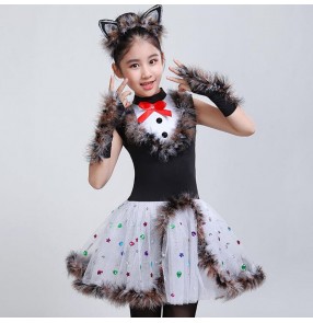 Kids modern dance cat anime drama cosplay dress stage performance dress