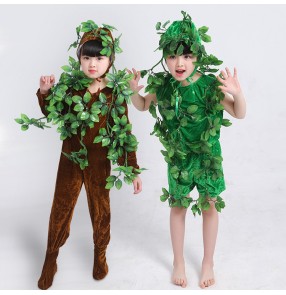 Kids modern dance costumes for girls boys tree cartoon drama cosplay rompers costumes outfits for kindergarten school performance outfits clothes