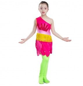 Kids modern dance dresses costumes children school show performance pink lotus flowers cosplay dresses costumes outfits