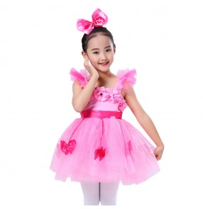 Kids modern dance jazz dance dresses petals spring fairy singers chorus princess stage performance cosplay costumes dress