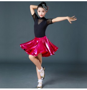 Kids modern dance latin dresses girls short sleeves practice exercises stage performance dress dance wear