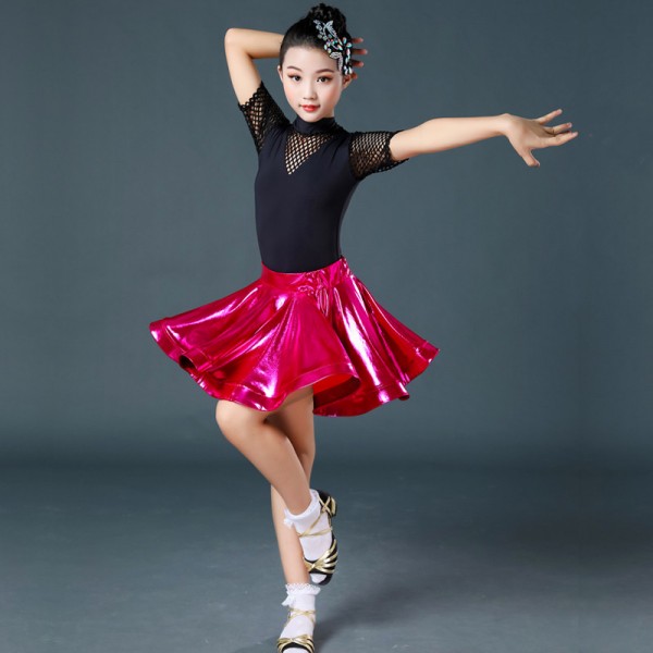Kids modern dance latin dresses girls short sleeves practice exercises ...