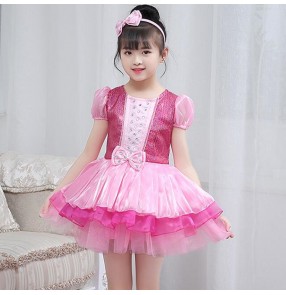 Kids modern dance princess jazz dance dress girls children kindergarten chorus singers stage performance flower dress costumes