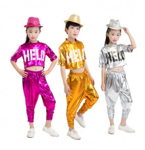 kids modern jazz dance costumes silver gold pink hip hop sequin dance costumes for girls boys child stage costumes for singers outfits