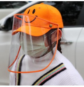 Kids orange baseball hats with face shield anti-splash dustproof sun hats for children