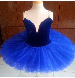 Kids red royal blue velvet ballet dance dresses stage performance tutu skirt ballet dance costumes