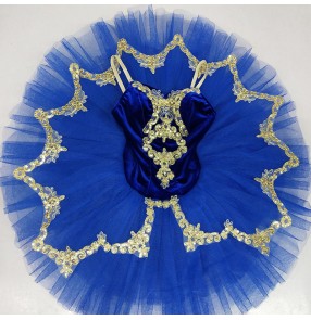 Kids royal blue little swan lake velvet ballet dance dresses stage performance tutu skirts ballet dance costumes