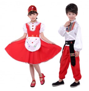 Kids Russian folk dance costumes for girls boys stage performance competition drama cosplay dresses