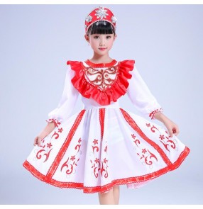Kids Russian folk dance dresses costumes red color European palace drama cosplay stage performance competition dress