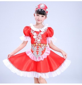 Kids Russian folk dance dresses palace anime red color drama photos Halloween party cosplay stage performance dancing robes