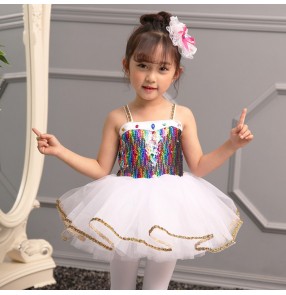 Kids sequin jazz dance dress children princes chorus model show performance flower girls dresses