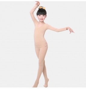 Kids skin color ballet dance underwear for girls long sleeves practice stage performance exercises costumes bottoms underwear tops and pants