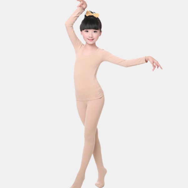 Kids skin color ballet dance underwear for girls long sleeves practice  stage performance exercises costumes bottoms underwear tops and pants