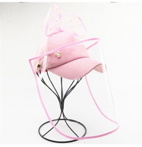 Kids spray saliva spitting direct splash bowknot baseball cap with face shield protective cap for girls 