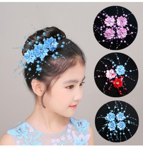 Kids stage performance Handmade head flower headdress hairpin child girl tied hair beaded hair accessories 3pcs 4cm size