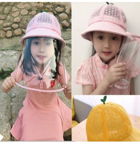 Kids summer breathable anti-spray saliva direct splash fisherman's cap with clear face shield sun protection protective hat for children