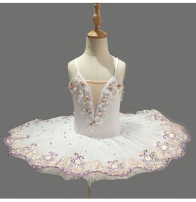 Kids swan lake  ballet dance dress tutu skirts rose flowers classical pancake ballet dance dress